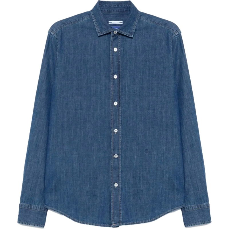 Jacob Cohen Legeres Oberteil Medium Blue Stonewashed Denim Shirt With Hand-Sand Blue