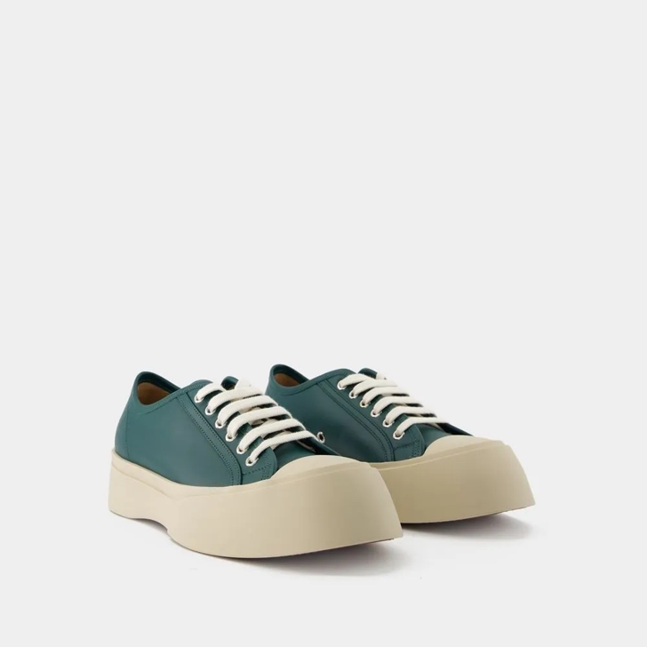 Marni Lace Up Sneakers Leather Green Green sneaker basse