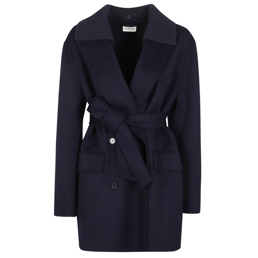 P.A.R.O.S.H. Blazer Double-Breasted Pure Wool Coat With Belt Blue