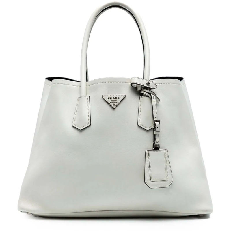 Prada Schultertasche Large City Calf Double Satchel weiß