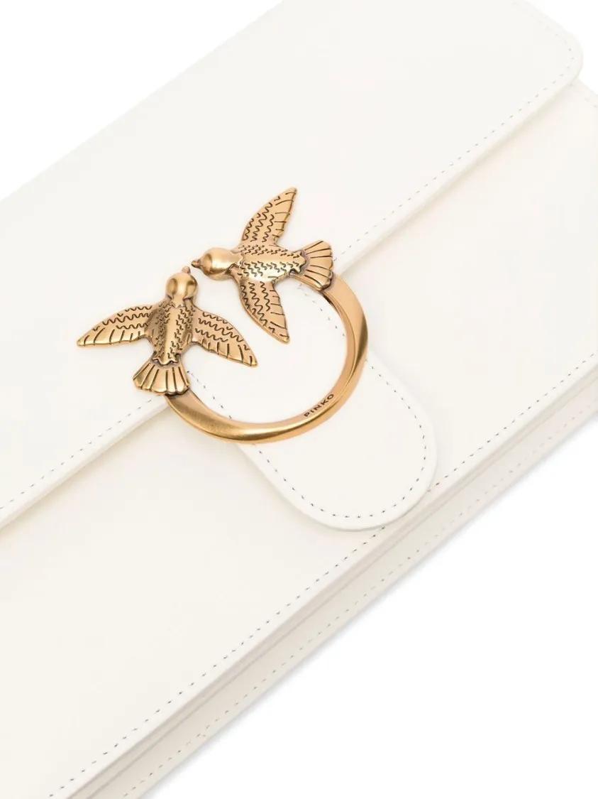 pinko Hobo bags Cloud White Calf Leather Handbag With Gold-Tone Ac in beige