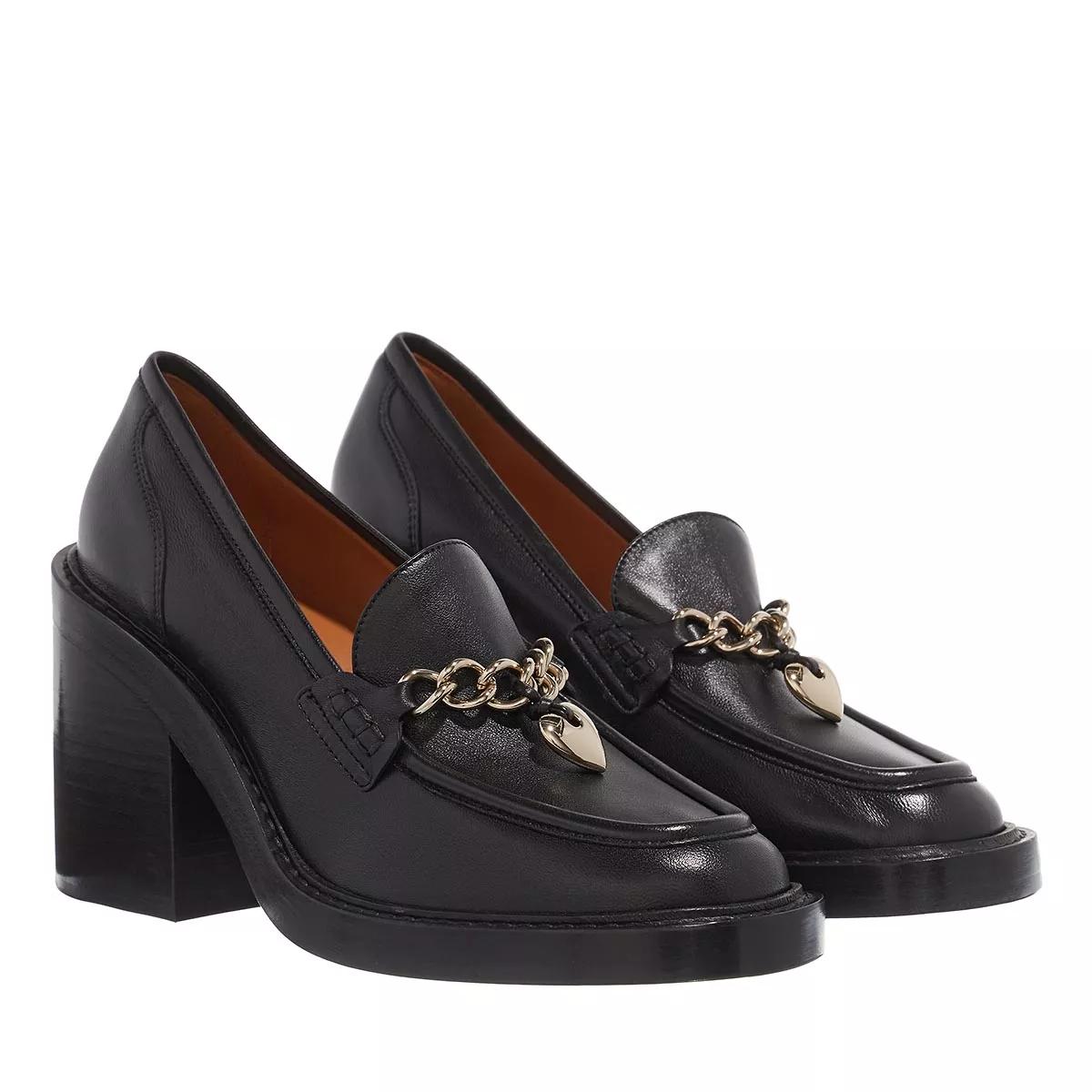 Ladies black sale heeled loafers