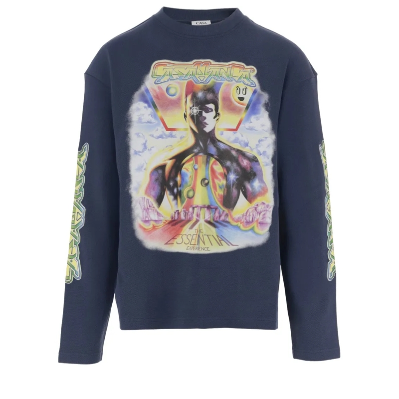 Casablanca Langärmeliges Oberteil Navy Logo Sweatshirt Grey