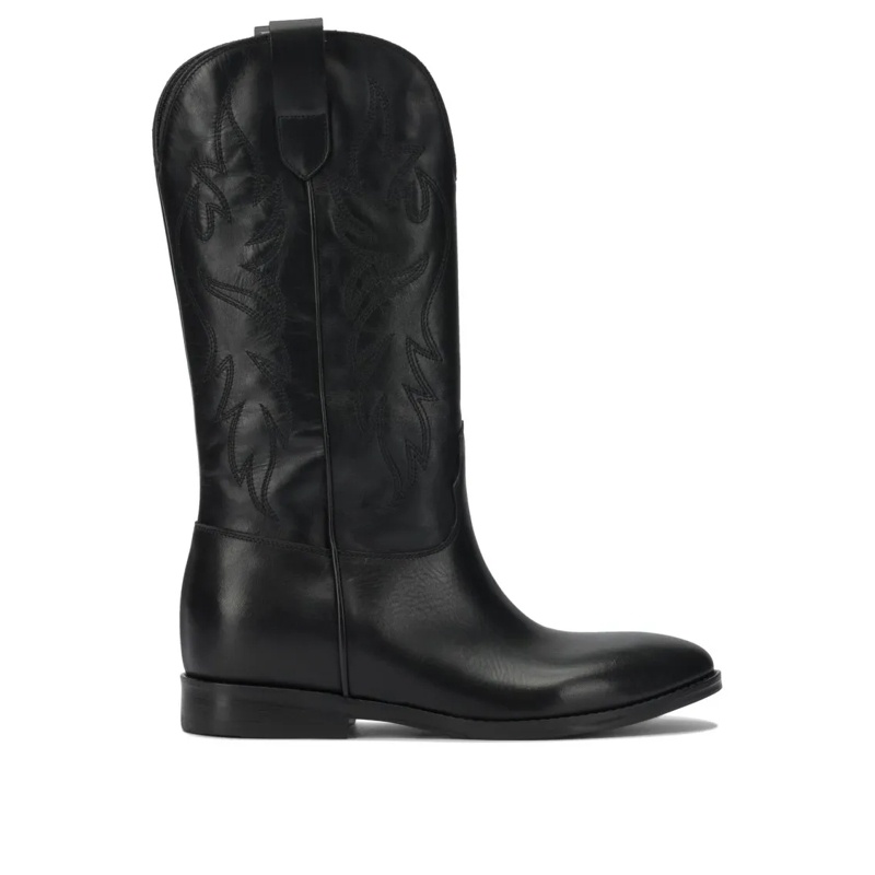 Strategia Bottes Mid-Calf Leather Ankle Boots With Pointed Toe Black