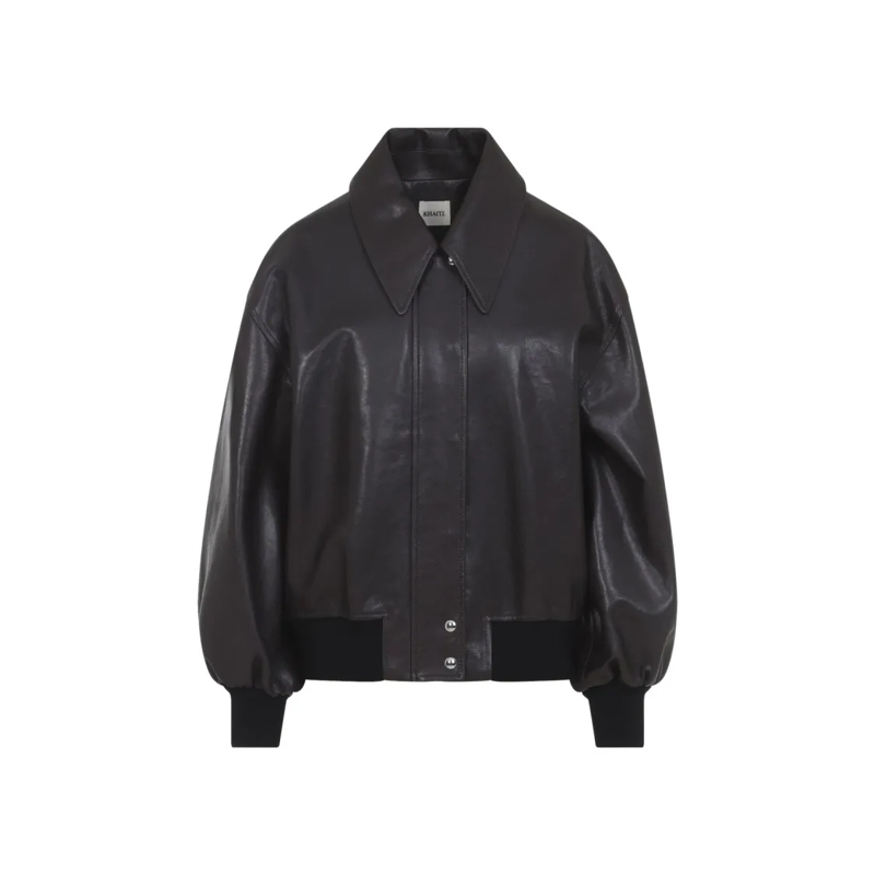 Khaite Veste en cuir Brown Lambskin Jacket With Tailored Fit And Volumi Black