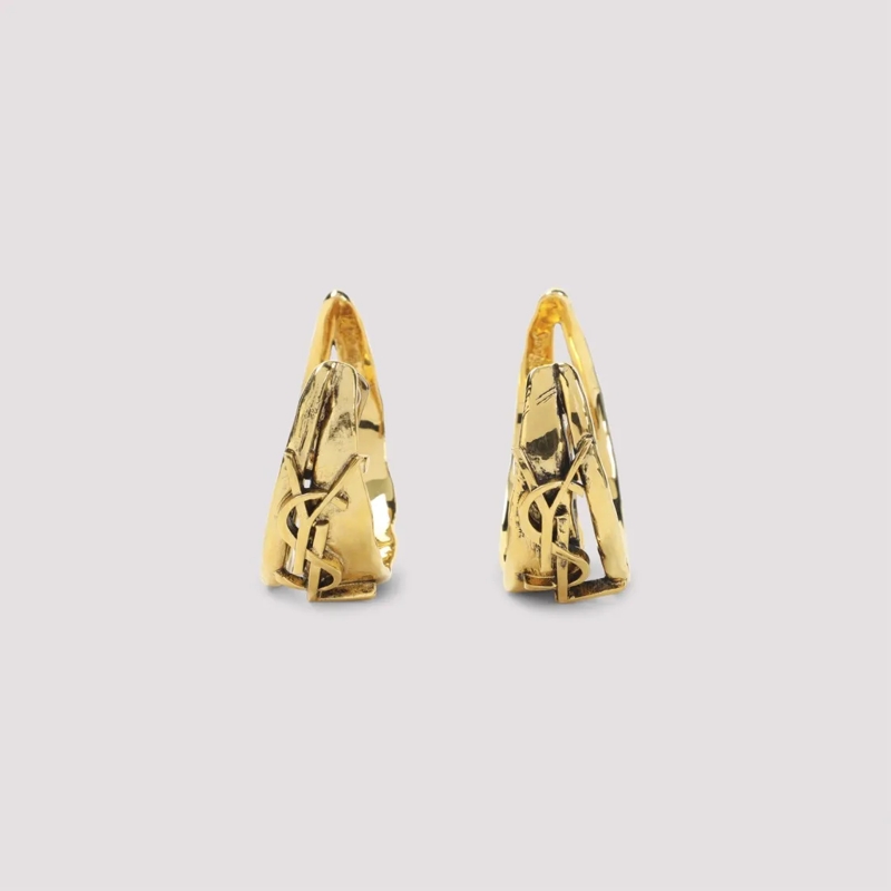 Saint Laurent Oorknopjes Curved Brass Earrings With Intricate Logo Detail Not Applicable