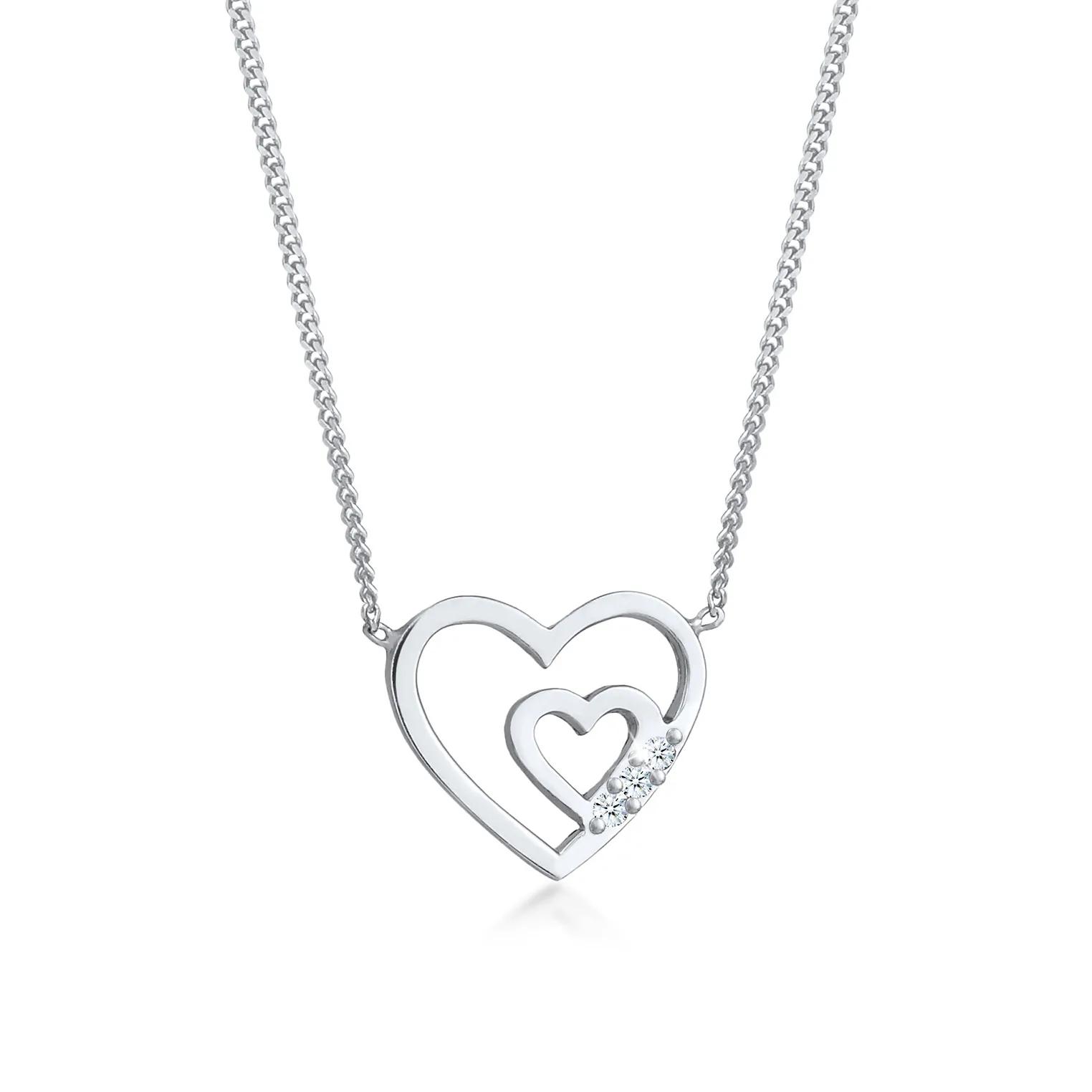 Elli Halsketten - Halskette Herzen Offen Liebe Diamant (0.045 ct.) 9 - Gr. unisize - in Silber - für Damen