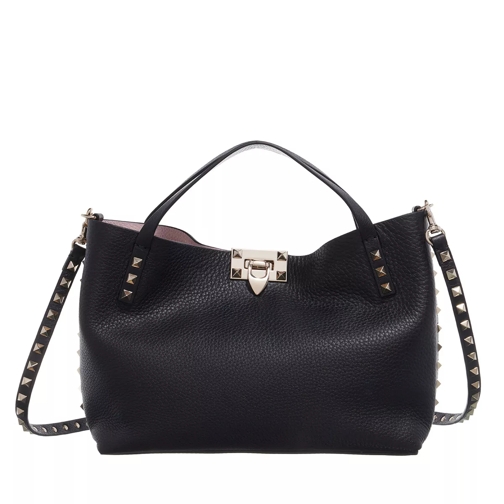 Valentino Garavani Rockstud Tote Bag Leather Black/Rose Quartz Rymlig shoppingväska