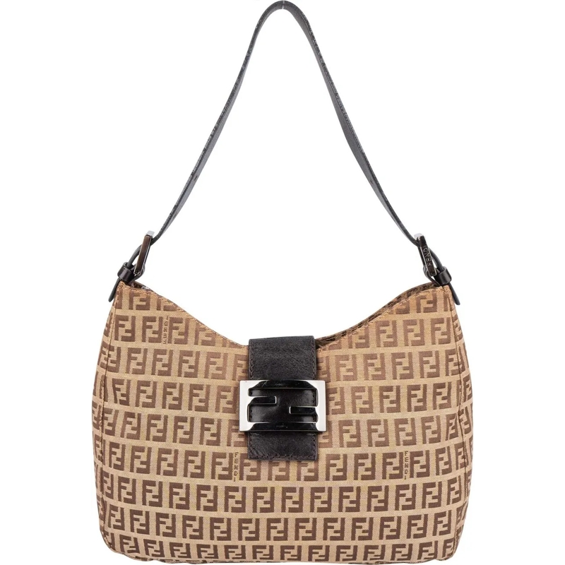 Fendi Schultertasche Fendi FF Monogram Baguette Buckle Shoulder Bag braun