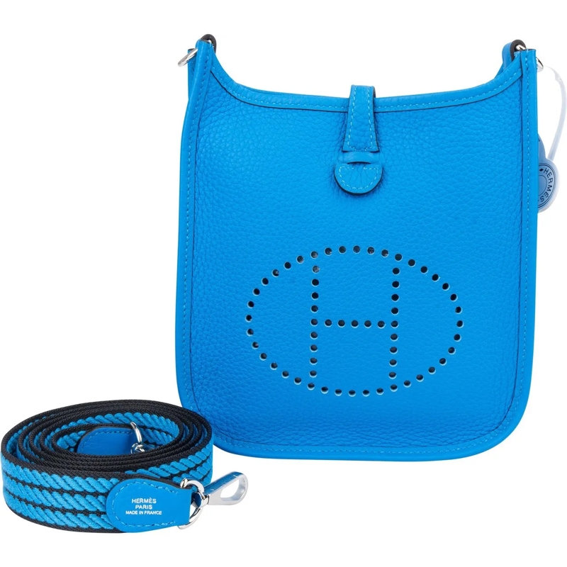 Hermès Schultertasche Hermes Bleu Hydra Clemence Evelyne 16 Crossbody Ba blau