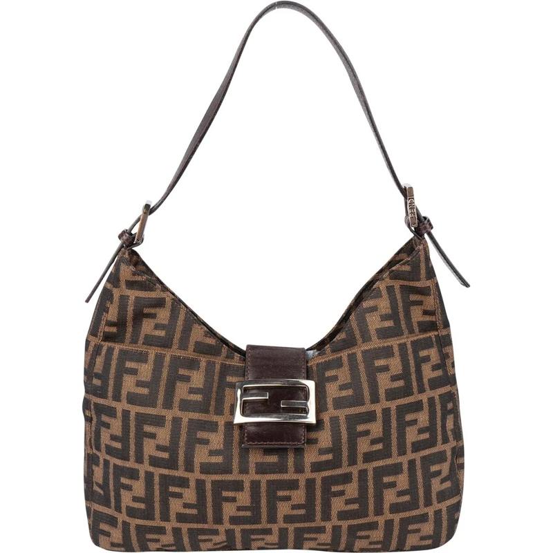 Fendi Schultertasche Fendi FF Monogram Baguette Buckle Shoulder Bag braun