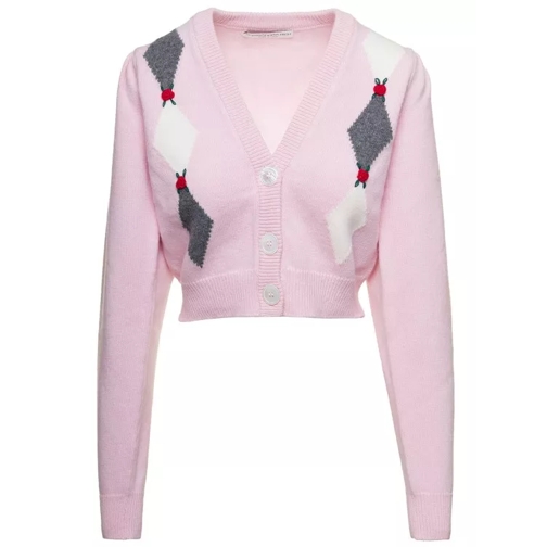 Alessandra Rich Pink Cardigan With 'Diamond' Motif And Embroidered Pink 