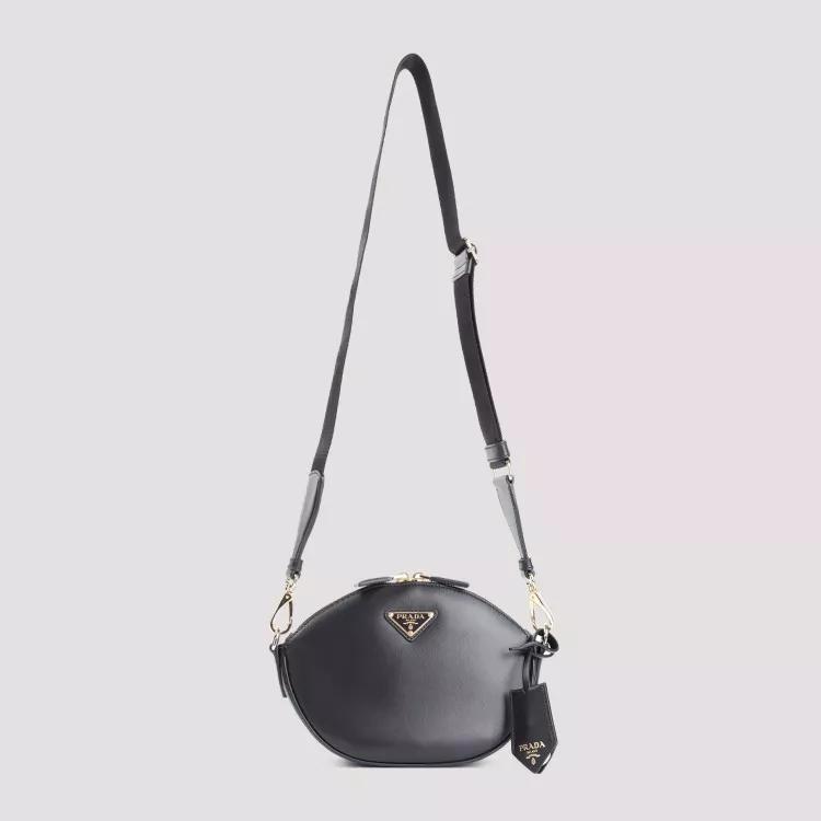 Prada Shoppers Black Calf Leather Bandoliera Bag in zwart