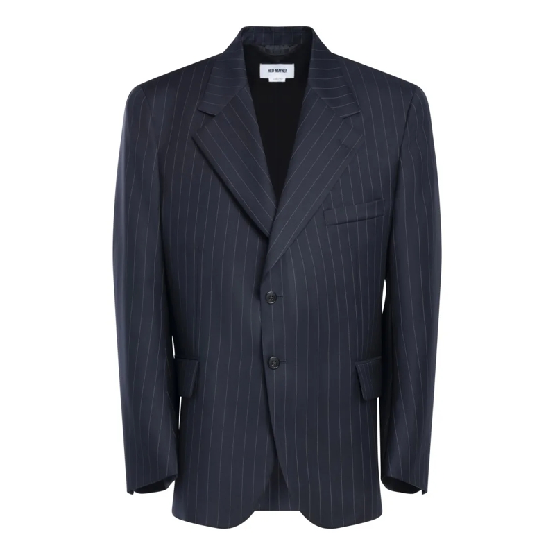 Hed Mayner Blazer Navy Blue Pinstripe Single-Breasted Blazer Black