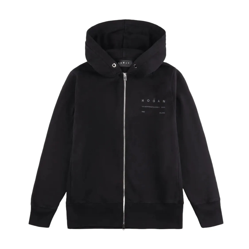 Hogan  Refined Black Zip Hoodie In Virgin Wool Black