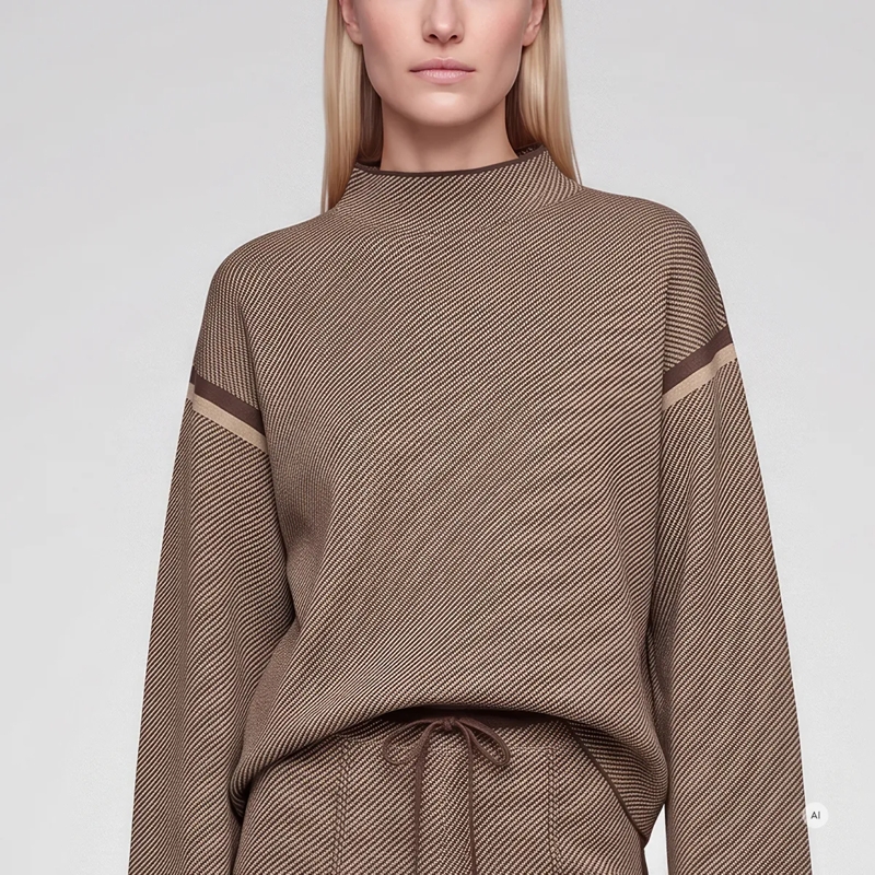 Marc Aurel Pullover- im feinen Tweed-Look- Kontraststreife braun