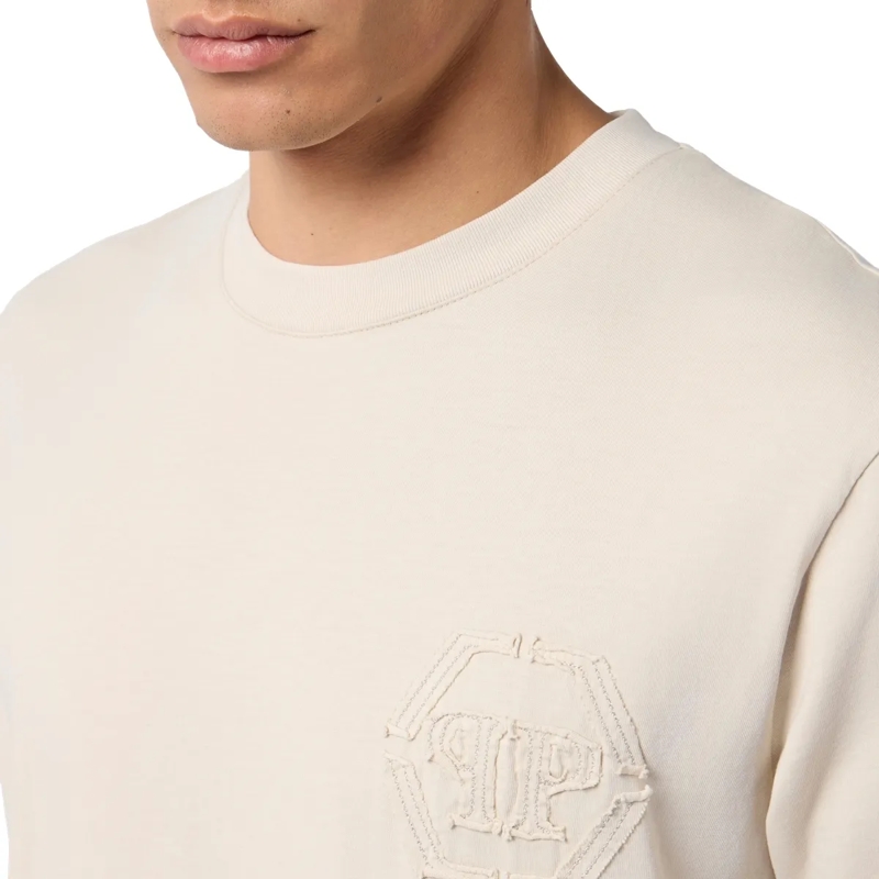 Philipp Plein T-Shirt Round Neck T-Shirt Raw Edge Monogram Monogram beige(Image 5)