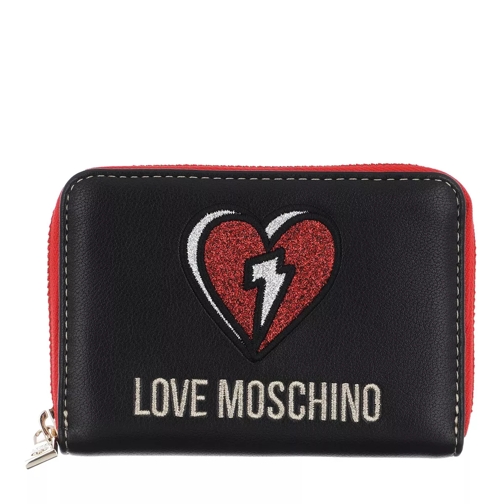 Love Moschino Wallet Nero/Rosso Portemonnaie mit Zip-Around-Reißverschluss