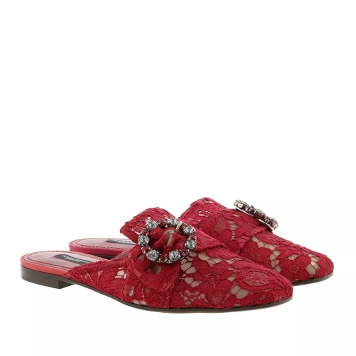 Dolce&Gabbana Lace With Jewel Buckle Slippers Rosso Scuro Slide