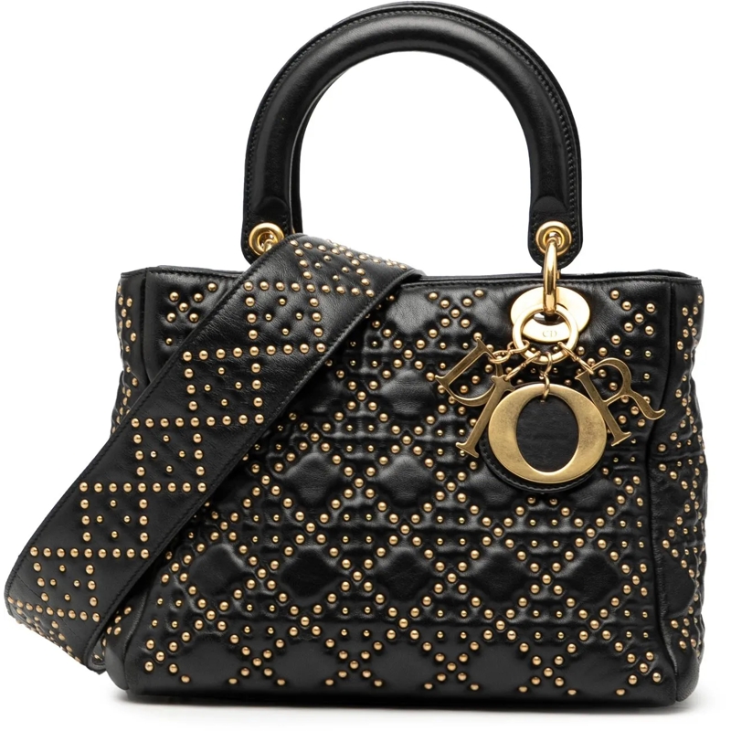 Christian Dior Schultertasche Medium Lambskin Cannage Studded Supple Lady Dior schwarz