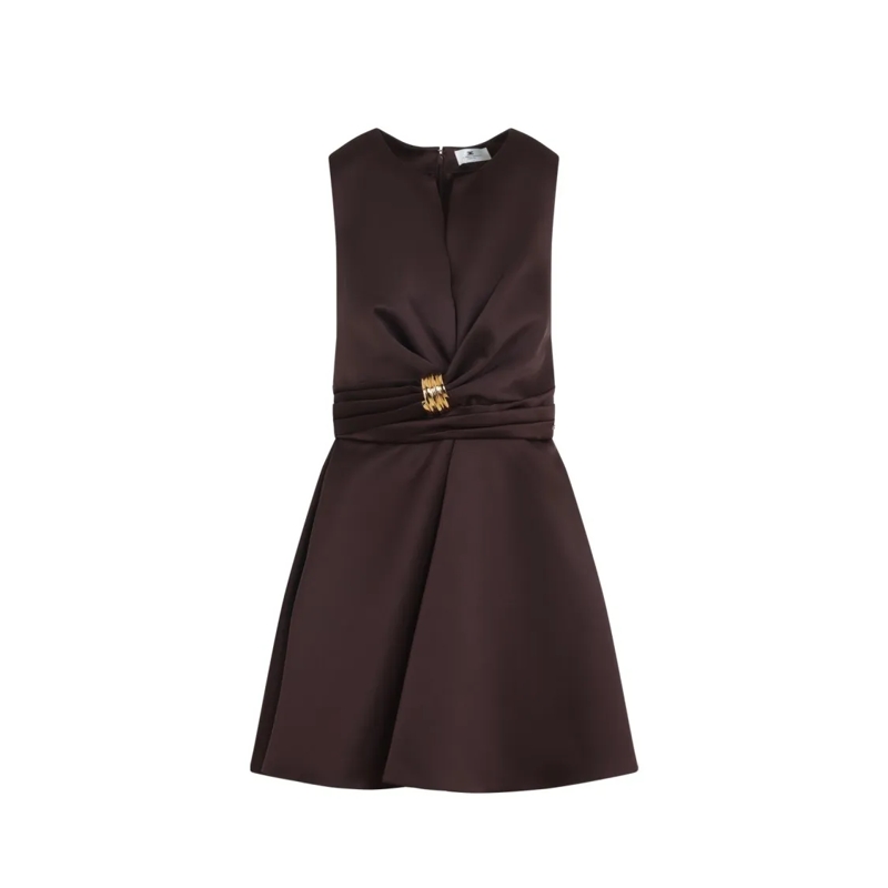 Elisabetta Franchi Mini-jurk Sleeveless Brown A-Line Dress With Gathered Waist Brown