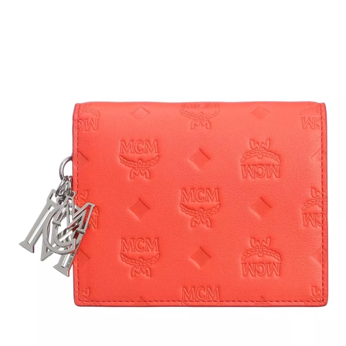 MCM Klara Two-Fold Wallet Leather Mini Hot Coral Portafoglio con patta