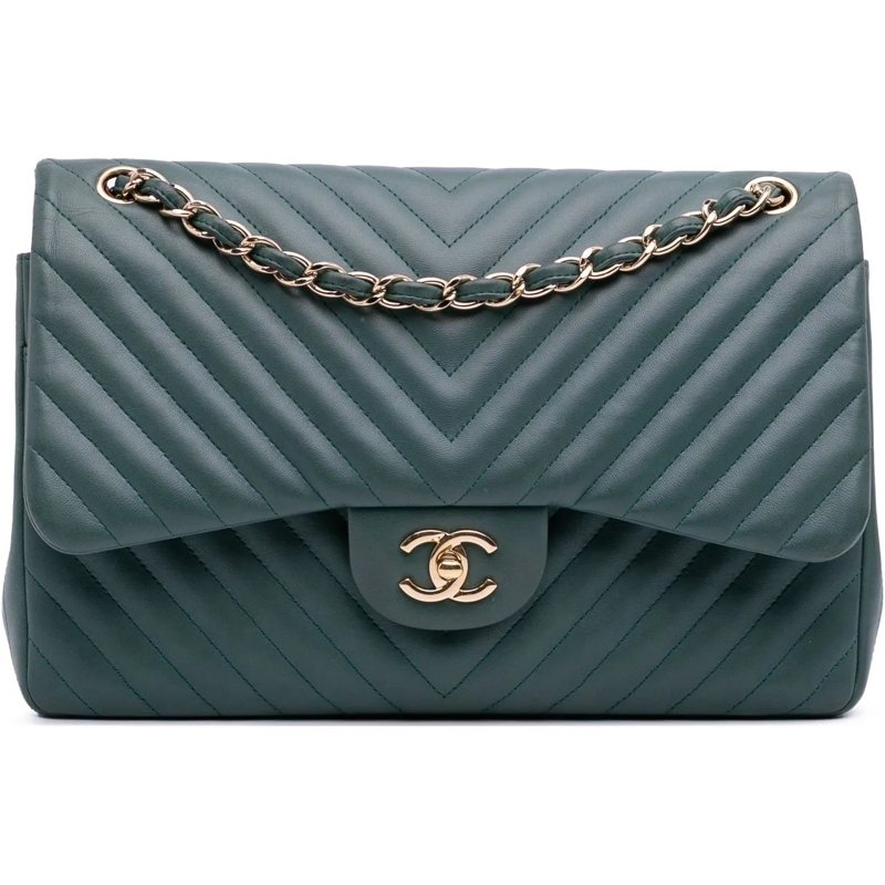 Chanel Sac à bandoulière Jumbo Classic Chevron Lambskin Double Flap grün