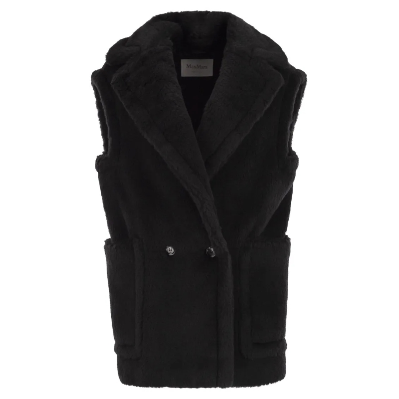 Max Mara Winterjas Bormida1234 - Alpaca And Wool Teddy Waistcoat Black