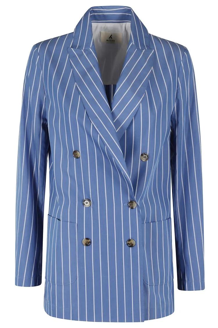 Thumbnail - MYTHS - Double-Breasted Striped Blazer - Größe 38 - blau