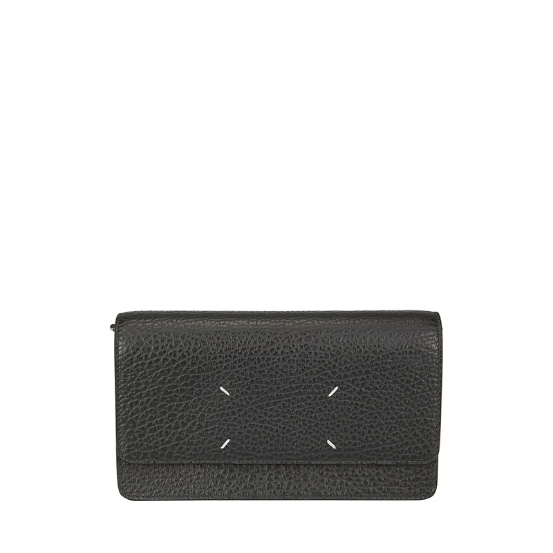 Maison Margiela Geldbörse Rough Leather Wallet Bag With Chain Detail Black
