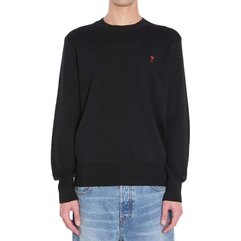 AMI Paris Pull Crewneck Sweater With Subtle Logo Detail Black