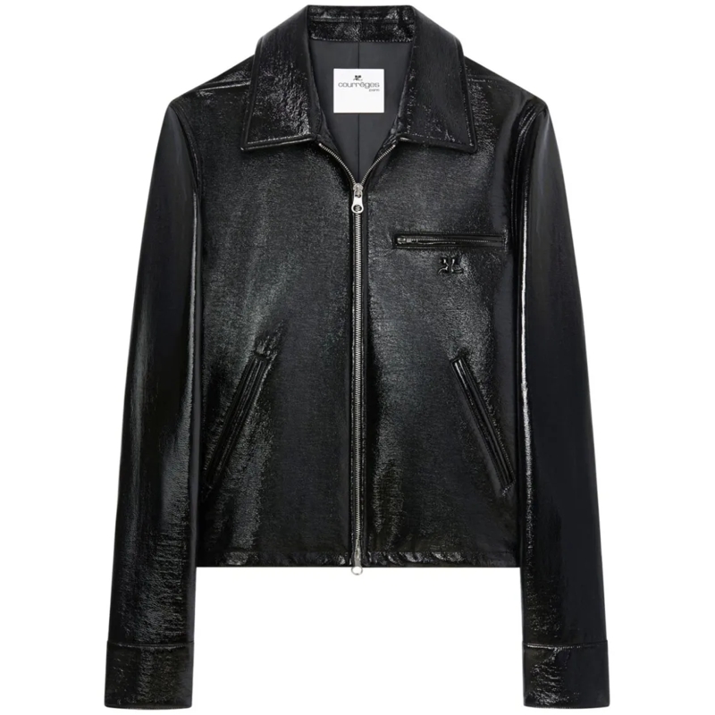 Courrèges Leren jas Black Two-Way Zip Jacket Black