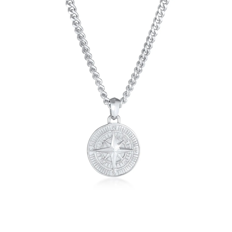 Kuzzoi Mittellange Halskette Halskette Herren Panzerkette Kompass Cool Massiv 9 silber