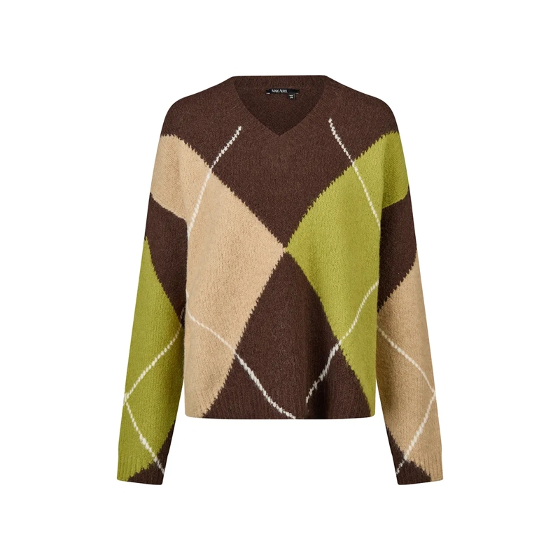 Marc Aurel Pullover Pullover- Rippen-Abschlüsse- überschnittene Sch braun