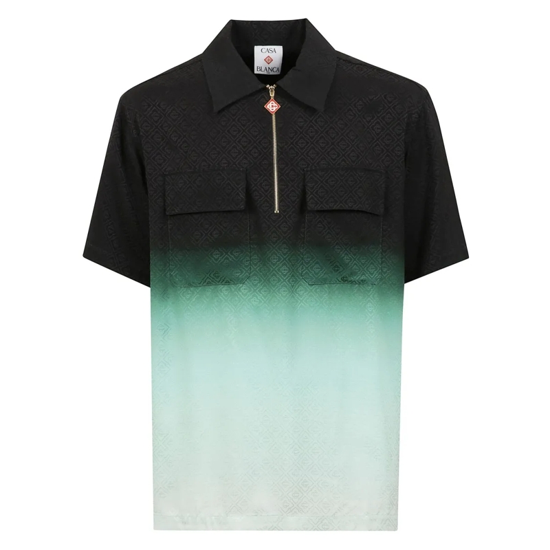 Casablanca Hemd Ombre Short-Sleeve Shirt With Zip Black