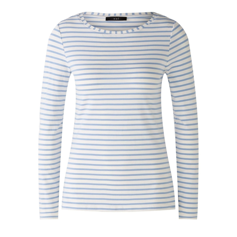 Oui T-Shirt Langarmshirt SUMIKO blau