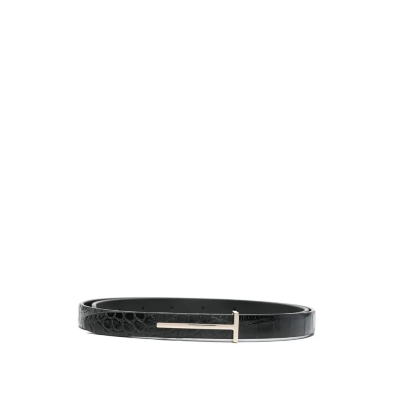 Tom Ford Riem Textured Calfskin Leather Belt Black
