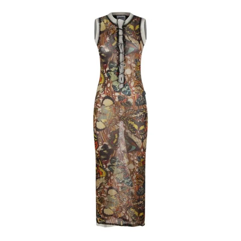 Jean Paul Gaultier  Sheer Maxi Dress With Butterfly Print Brown
