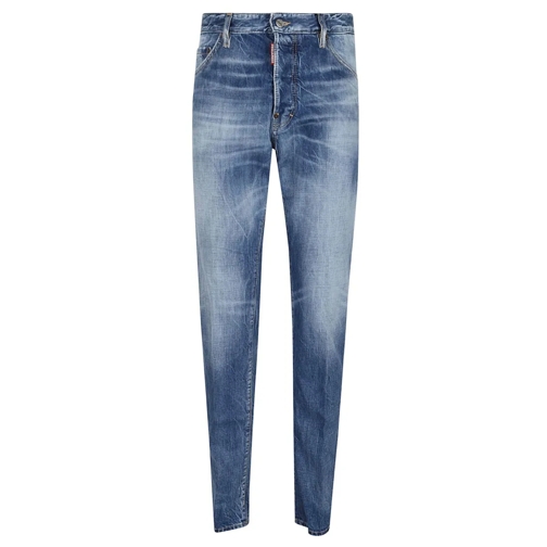 Dsquared2 Jeans Five Pocket Stretch Denim Trousers With Logo Label Blue