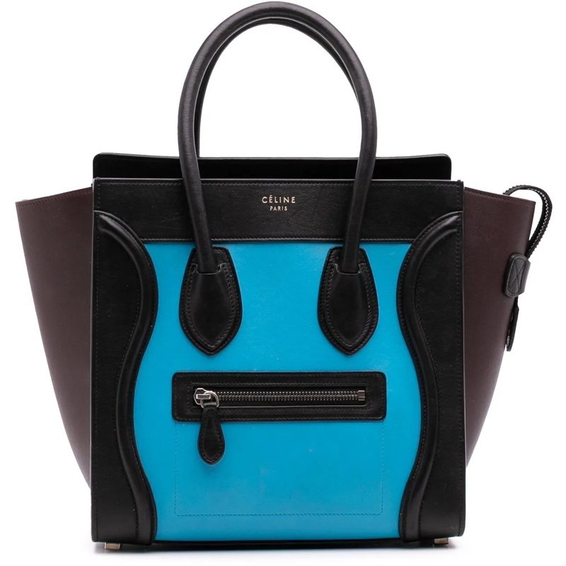 Celine Shopper Micro Tricolor Leather Luggage Tote blau