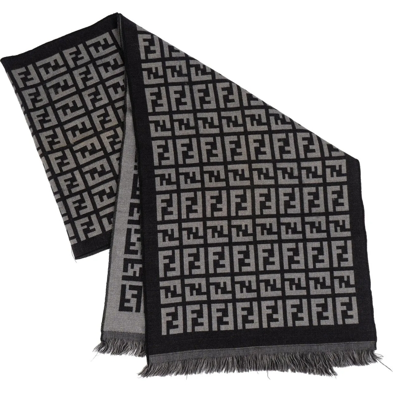 Fendi Écharpe en laine Fendi Wool Monogram FF Logo Schal Scarf schwarz