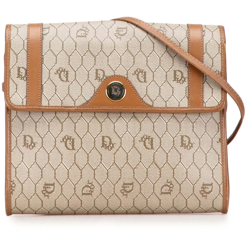 Christian Dior Schultertasche Honeycomb Coated Canvas Crossbody braun