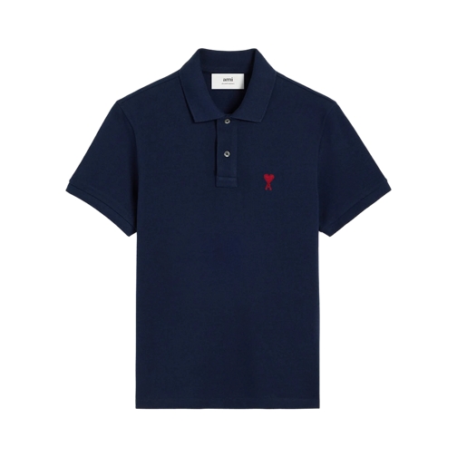 AMI Paris Polo-Shirt mit rotem Ami de Coeur Logo 430 NIGHT BLUE Polo shirt