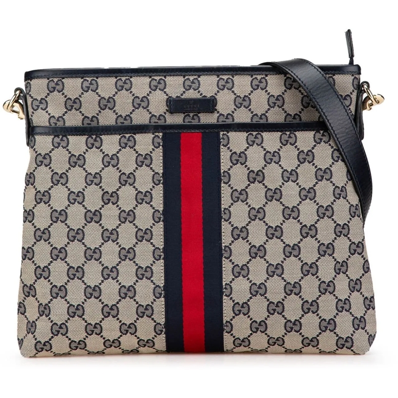 Gucci Schultertasche GG Canvas Web Crossbody grau