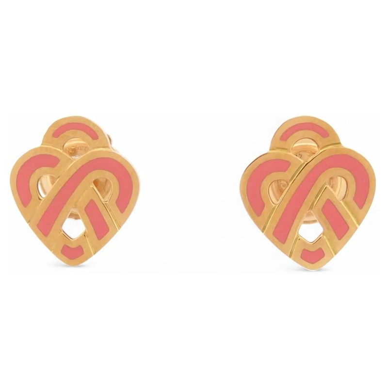 Poiray Ohrstecker NEUE VERWOBENE HERZ-OHRRINGE ROSA EMAIL & 18K GELB gold