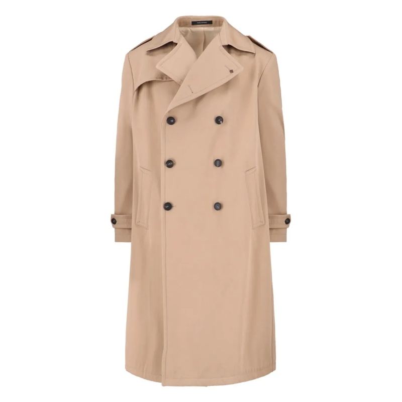 Tagliatore Manteaux de tanche Double-Breasted Beige Cotton Trench Coat With Adju Neutrals