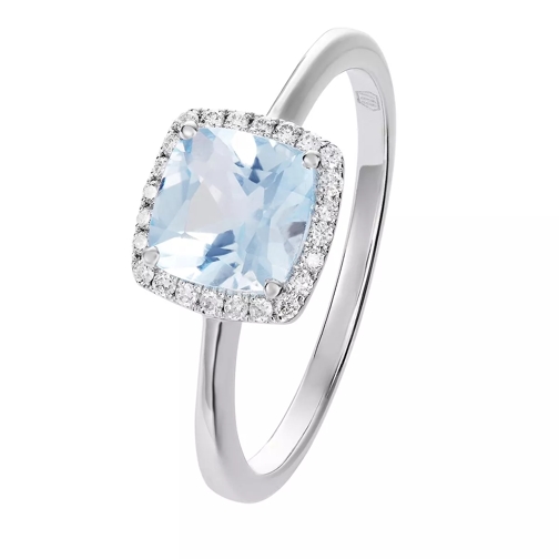 BELORO 14 KT Aquamarine with Diamonds Ring White Gold Diamantring