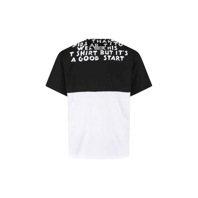 MM6 Maison Margiela T-Shirt Bicolor Contrast Print T-Shirt With Round Neckline Black