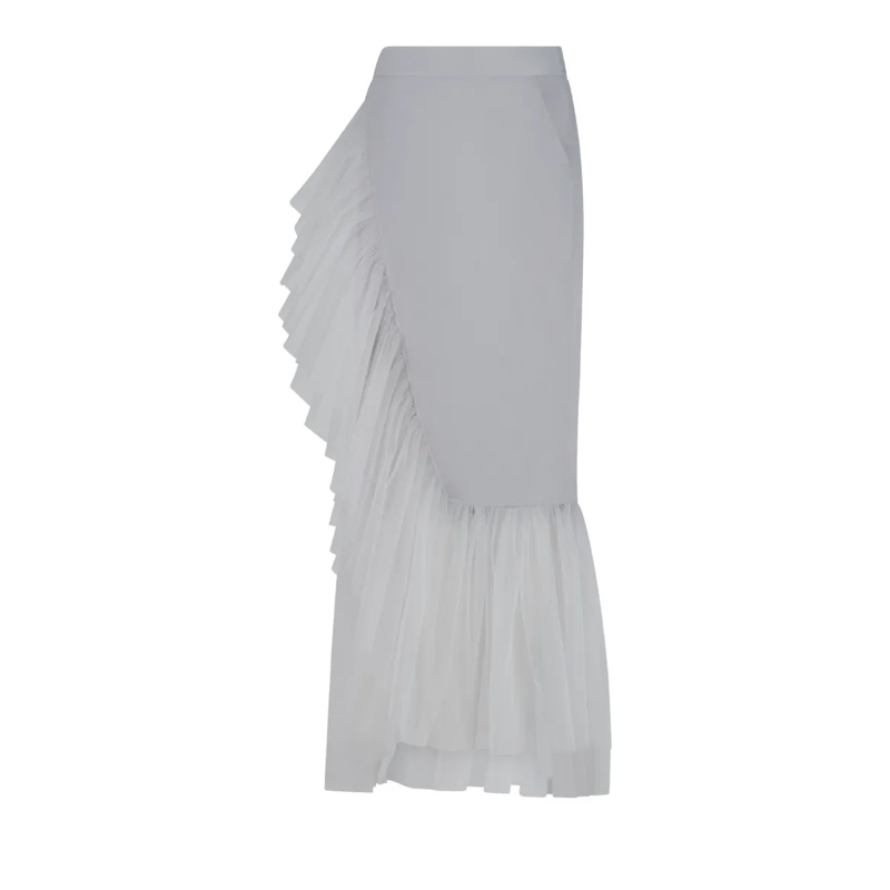 Helene Galwas Midirock Wickelrock mit Volant aus T�ll BERTARE grau