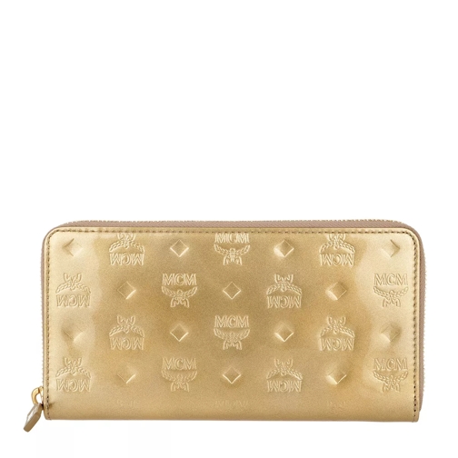 MCM Patricia Patent Zipped Wallet Large Gold Portemonnaie mit Zip-Around-Reißverschluss